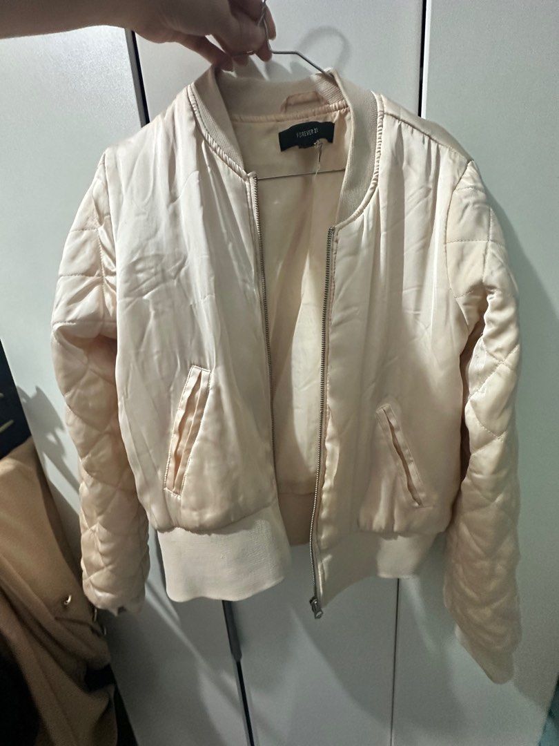 Forever 21 Silk Bomber Jacket Peach