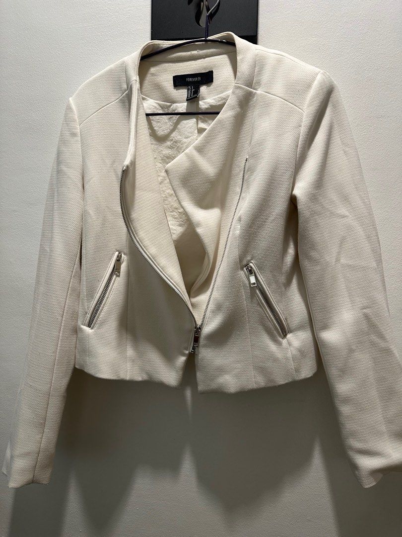 Forever 21 White Moto Jacket