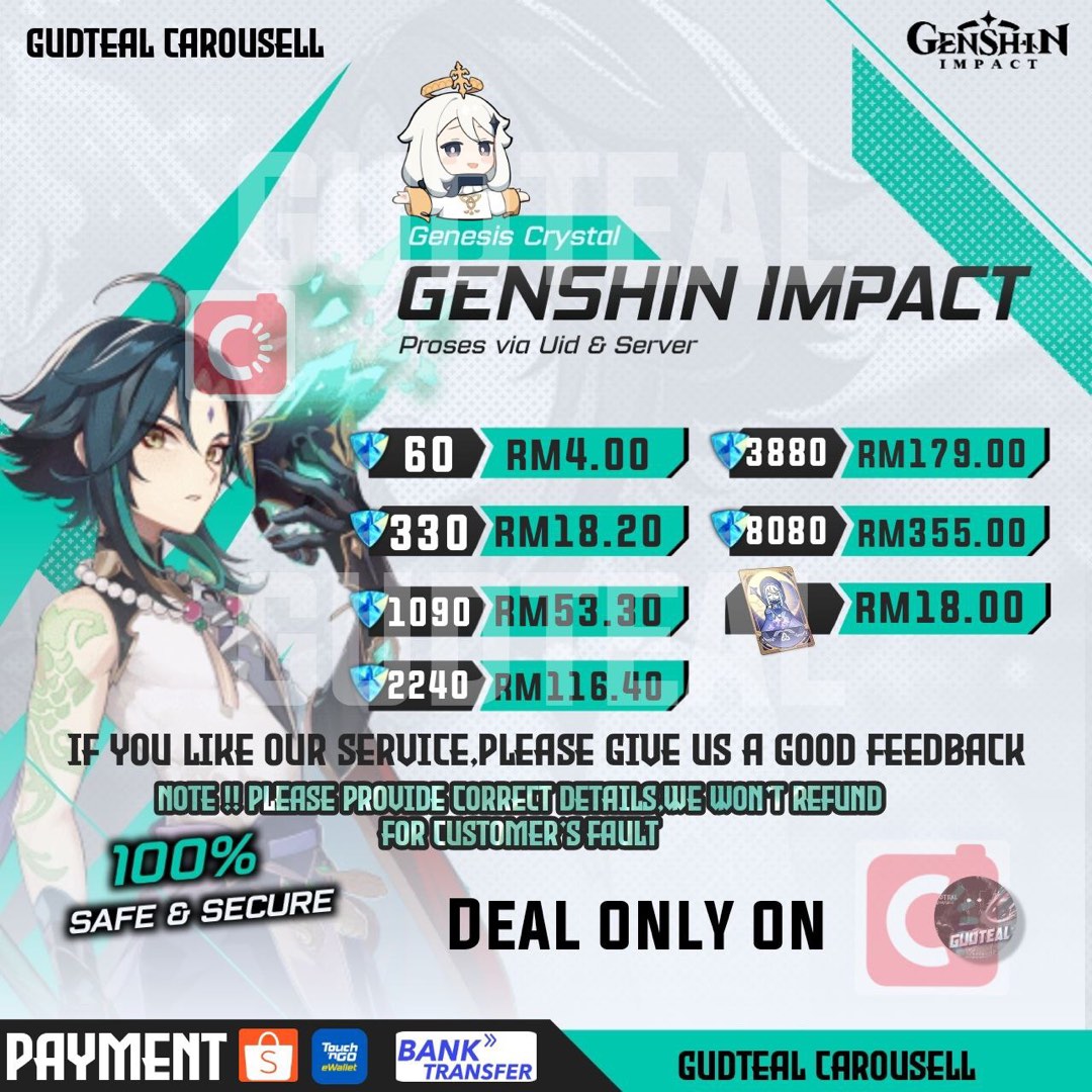 GENSHIN IMPACT GENESIS CRYSTAL Top up, Video Gaming, Video Games