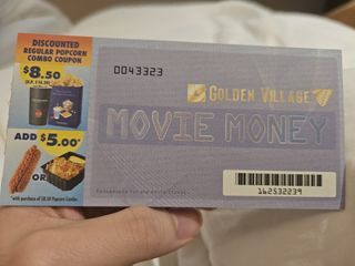 Golden Village Movie voucher popcorn voucher
