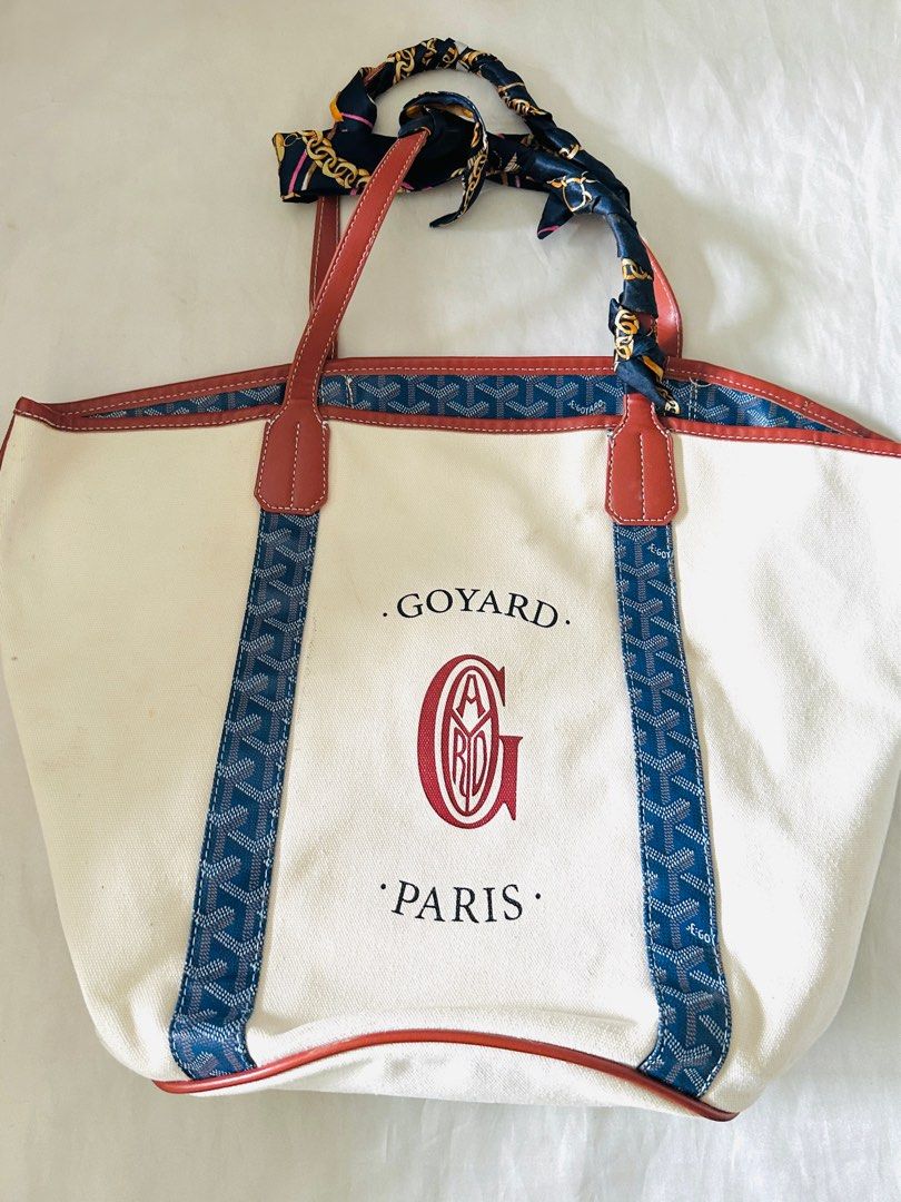 Goyard Navy Ine Canvas & Gold Leather Belharra Reversible Tote