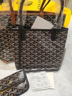 goyard anjou mini tote bag black leather and black canvas, with dust cover