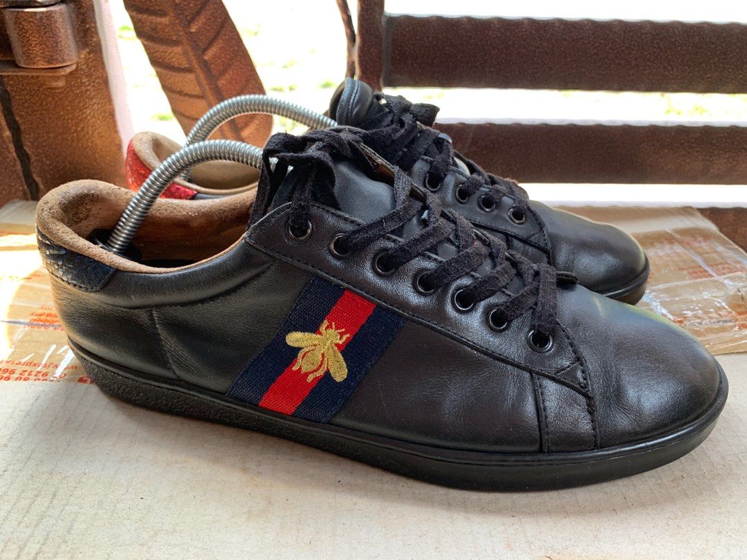 Gucci ace leather black sales