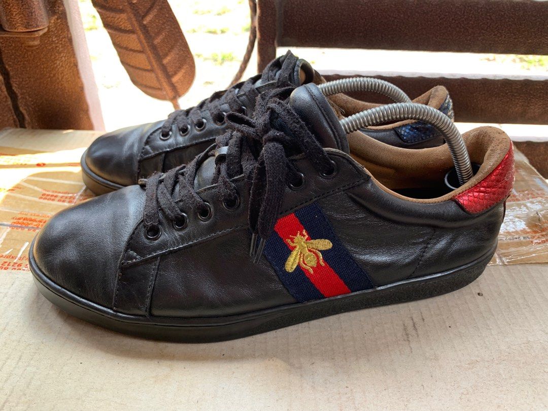 Gucci Ace Leather Low Black Men s Fashion Footwear Sneakers on