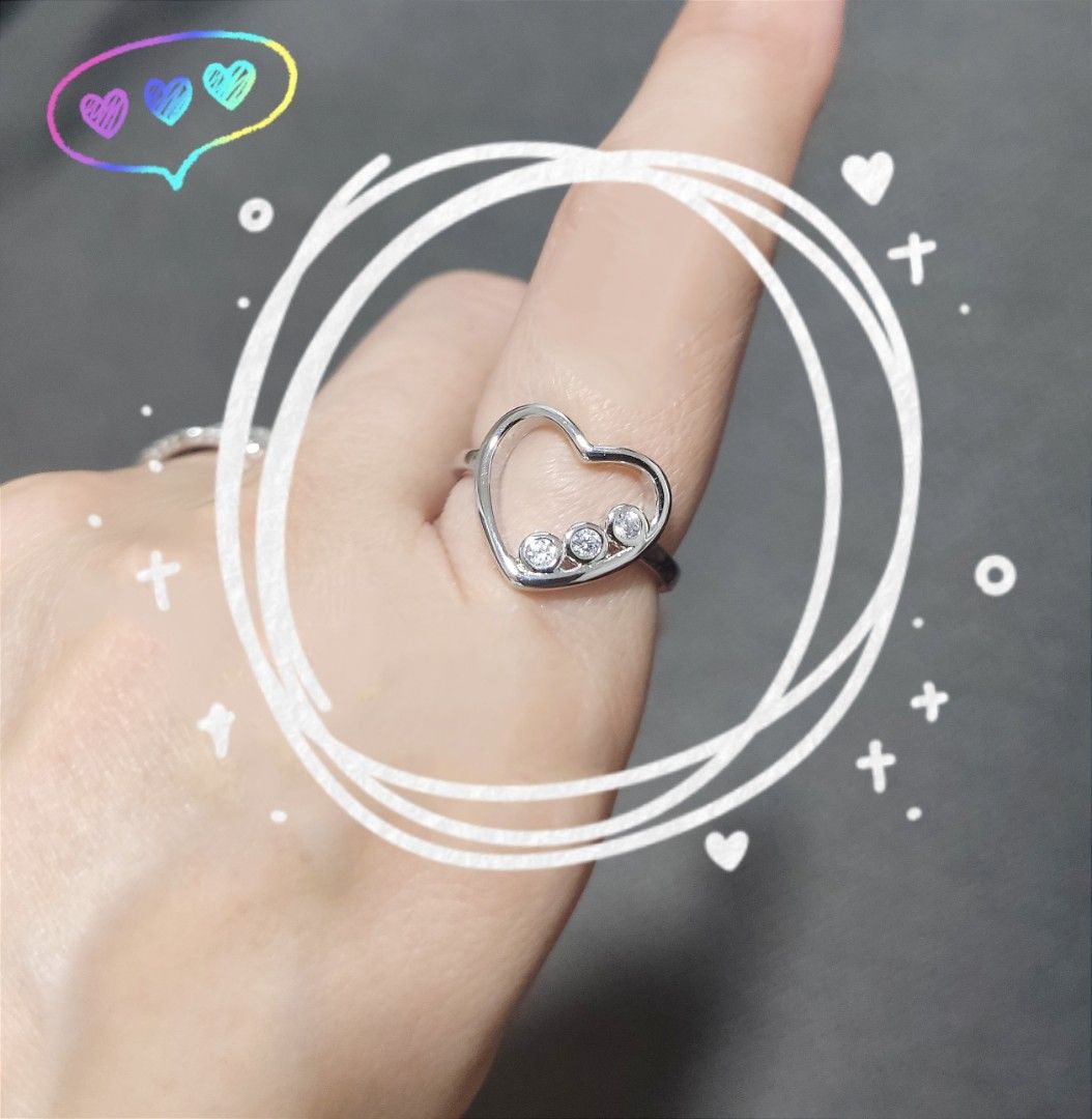 Happy heart trio zirconia white gold plated ring SIZE 6 FREE MAIL