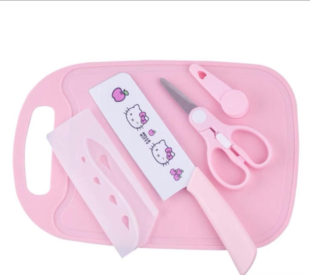Sanrio Hello Kitty Knife Baby Stainless Steel Fruit Kitchen Knife Set  Combination Tool Kitchen Knife Cutting Board Two-in-One