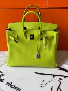Pre-owned Hermes Birkin Hss 25 Bag Lime / Kiwi Palladium Hardware Chevre  Leather In Yellow