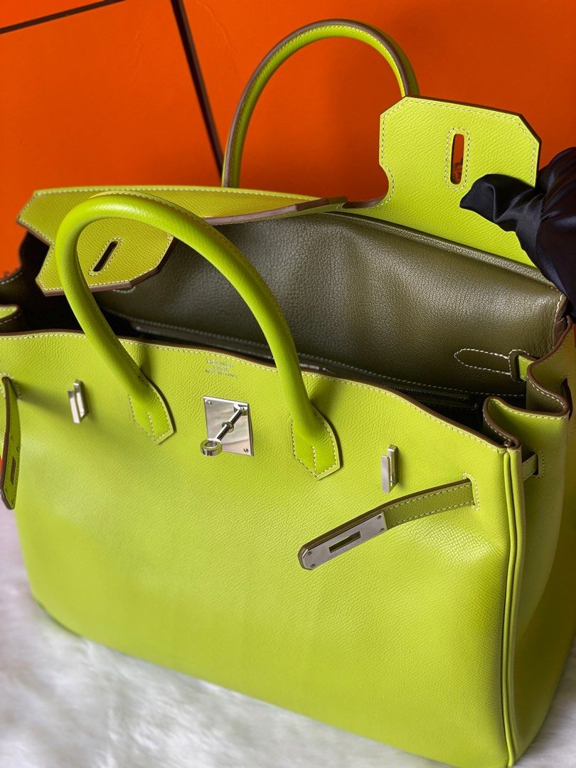 Hermes Birkin 35cm Kiwi and Lichen Epsom Leather PHW Handbag Purse