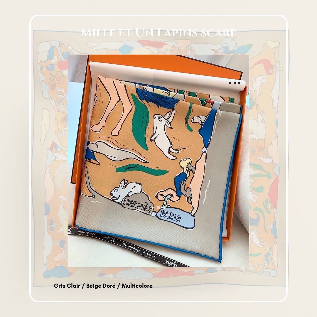 Hermes Mille et Un Lapins scarf 90, 名牌, 飾物及配件- Carousell