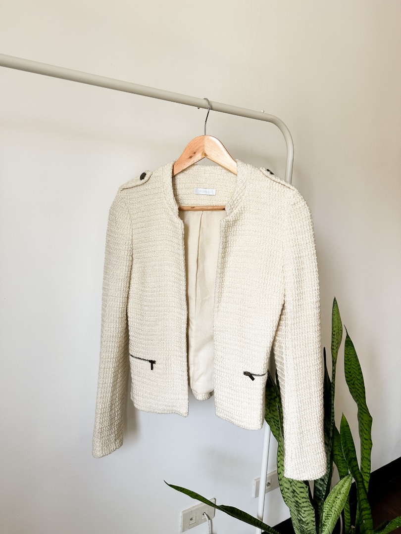 PROMOD HIGH QUALITY White Knit Blazer, Women's Fashion, Coats, Jackets