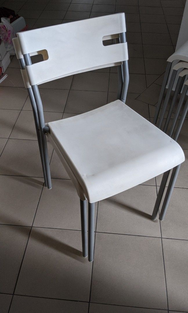 IKEA white stackable chairs, Furniture & Home Living, Furniture, Chairs
