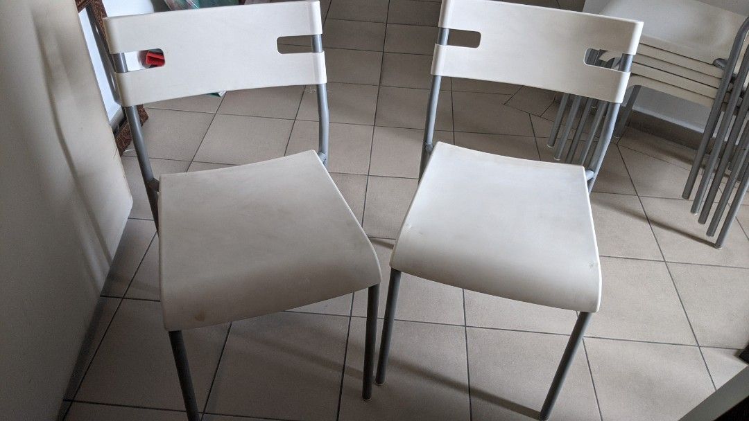 IKEA white stackable chairs, Furniture & Home Living, Furniture, Chairs