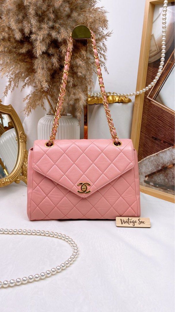 Chanel Pink Chevron Classic Double Flap Bag GHW Lambskin