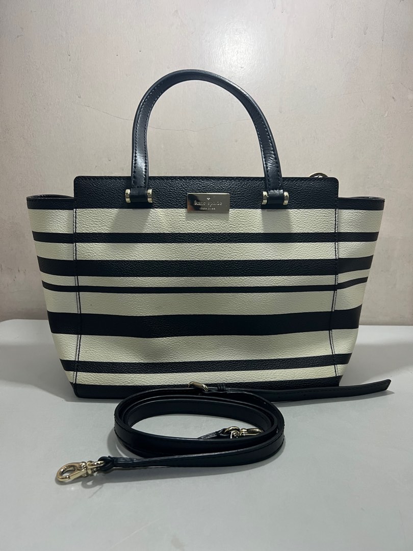 Kate Spade Black and White Striped Bag, Luxury, Bags & Wallets on