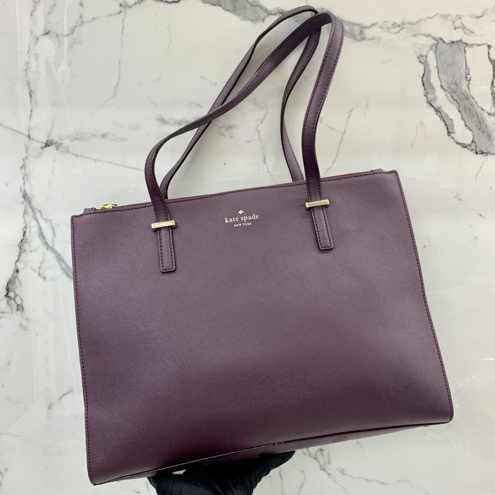 Purple leather tote cheap
