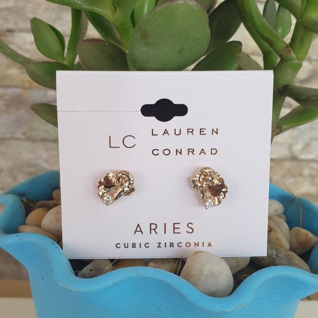 LC Lauren Conrad Gold Tone Cubic Zirconia Astrology Nickel Free Stud Earrings Aries