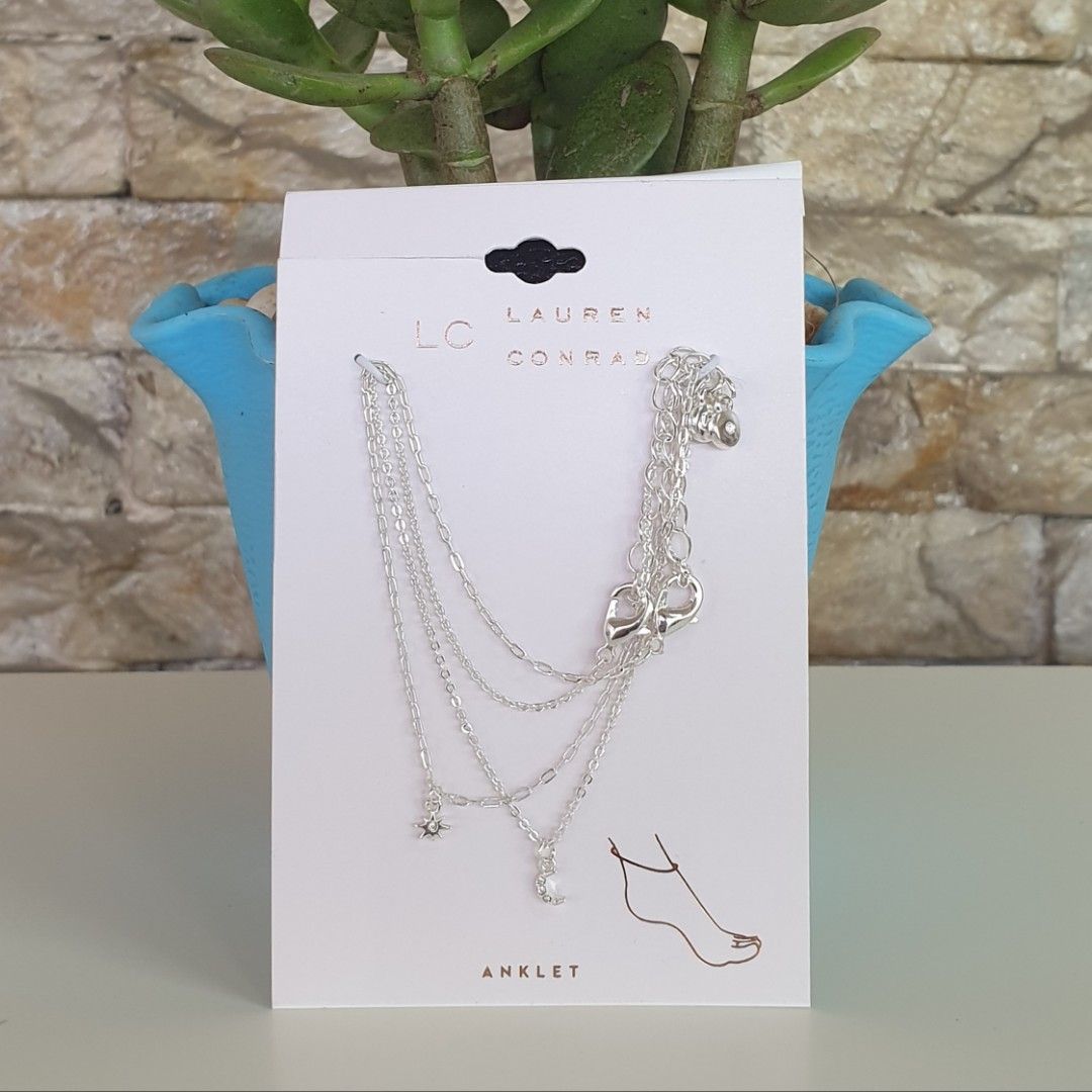 LC Lauren Conrad Silver Tone 2 Piece Celestial Charm Anklet Set Women s Fashion Jewelry Organizers Anklets on Carousell