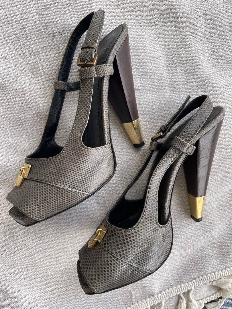 Loewe Grey Snakeskin chunky heels