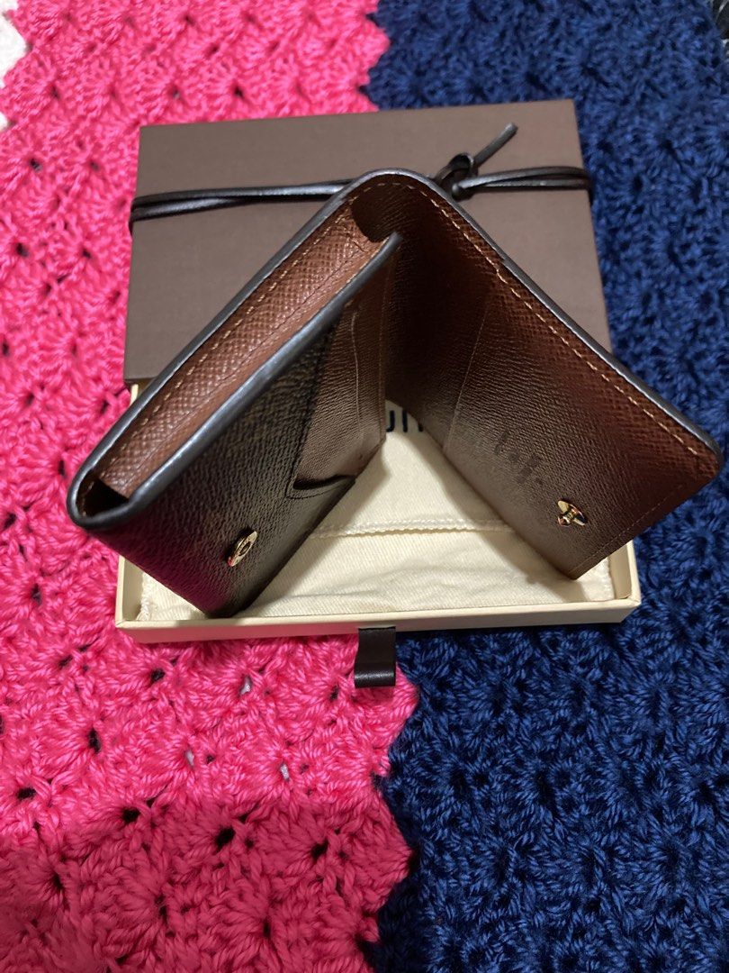 Auth Louis Vuitton Double V compact Trifold Wallet Black/Brown