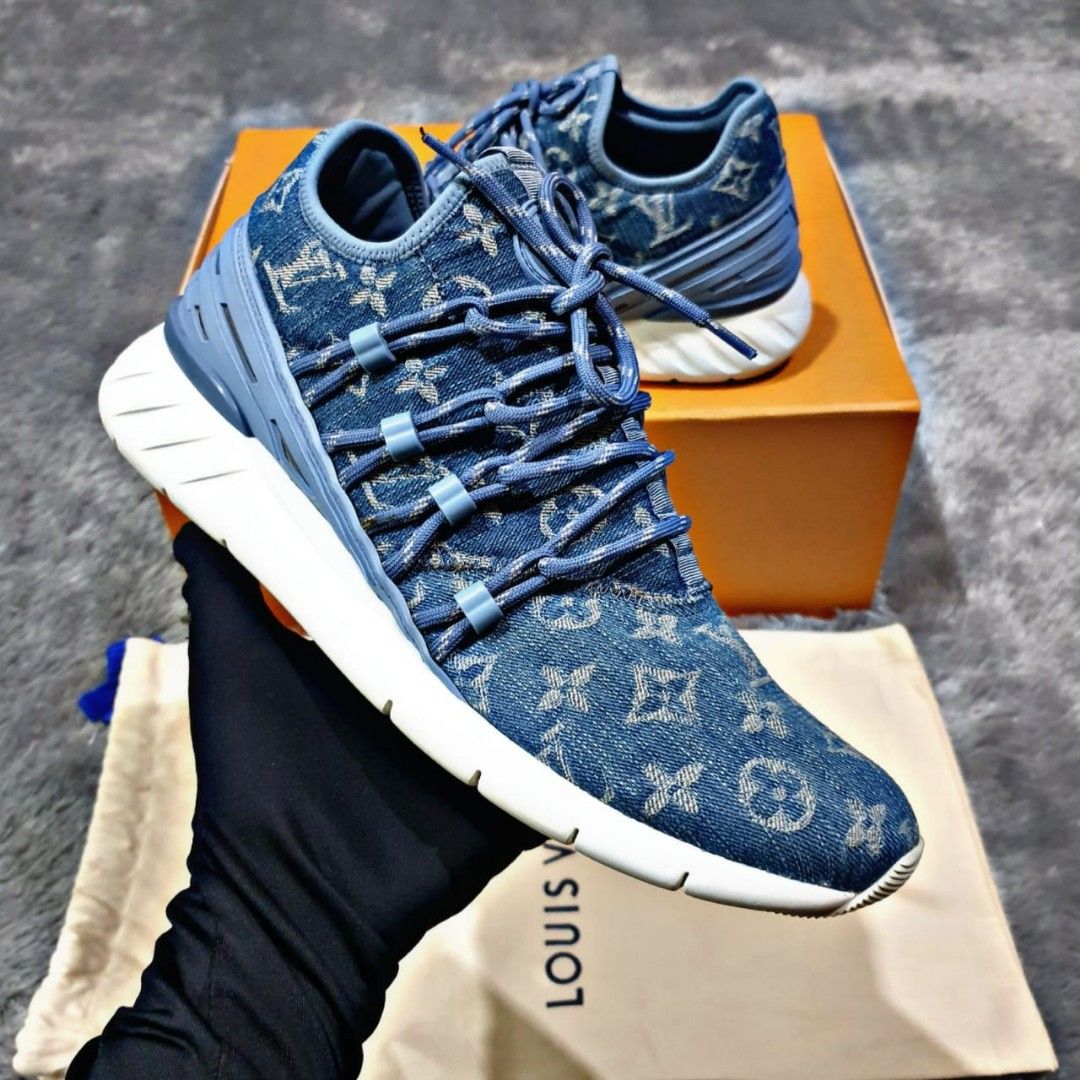 Louis Vuitton Blue Denim Monogram Fastlane Sneakers Size 40.5 at