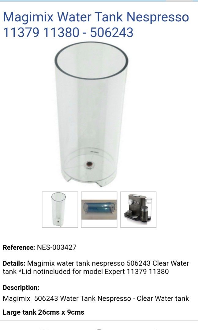 Magimix Water Tank Nespresso, TV & Home Appliances, Kitchen Appliances, Coffee Machines & Makers