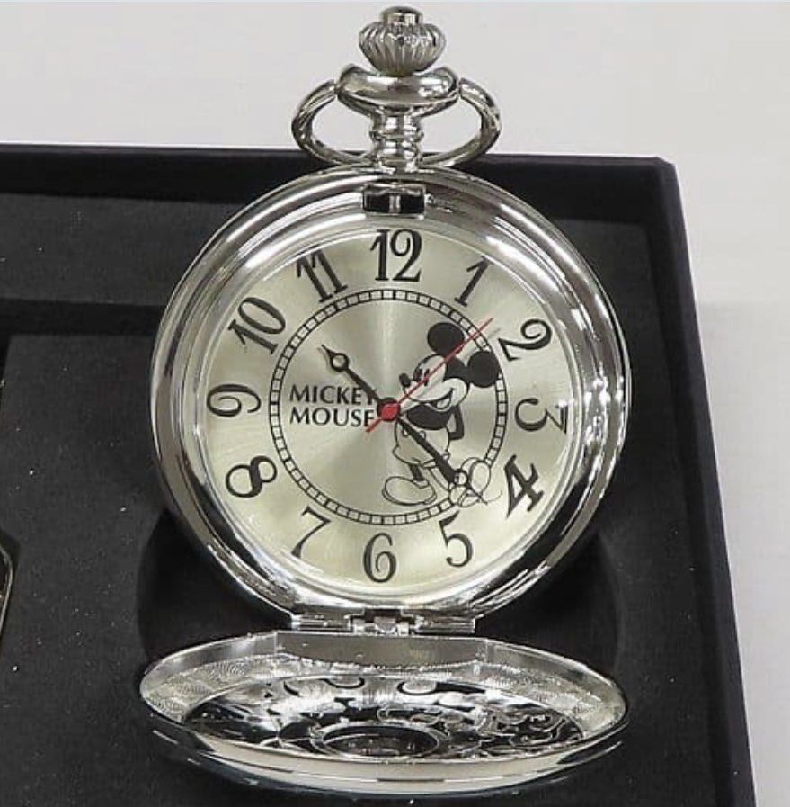 Mickey Mouse black and white pocket watch silver Disney