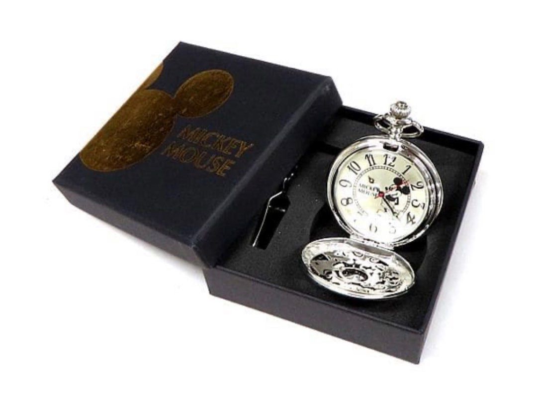 Mickey Mouse black and white pocket watch silver