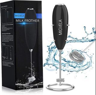MIGVELA Milk Frother Handheld, Portable Coffee Frother with 2-Layer Stainless Steel Whisk and Sleek Stand Milk Foam Maker for Latte, Cappuccino, Matcha and Hot Chocolate etc.