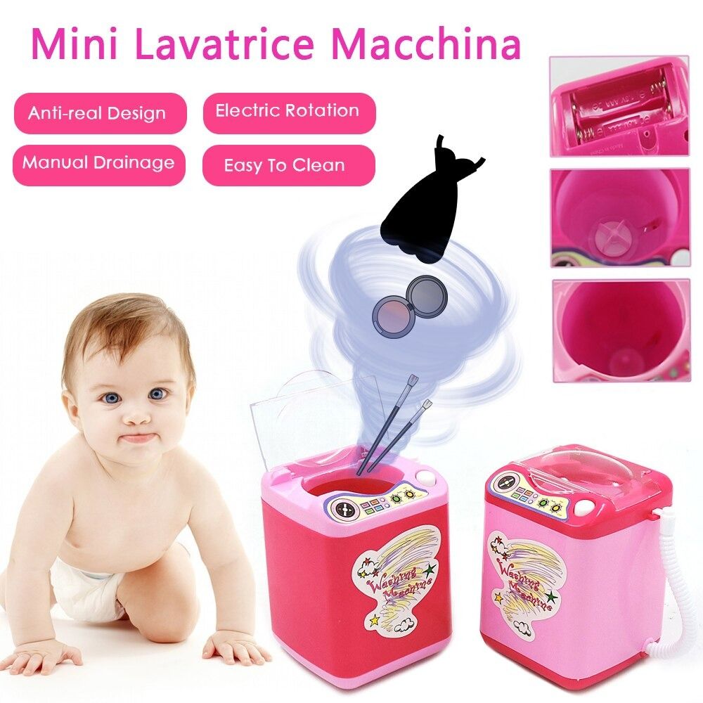 Mini Electric Washing Machine Children Pretend Role Play Makeup Brush  Cleaner Device Educational Toys