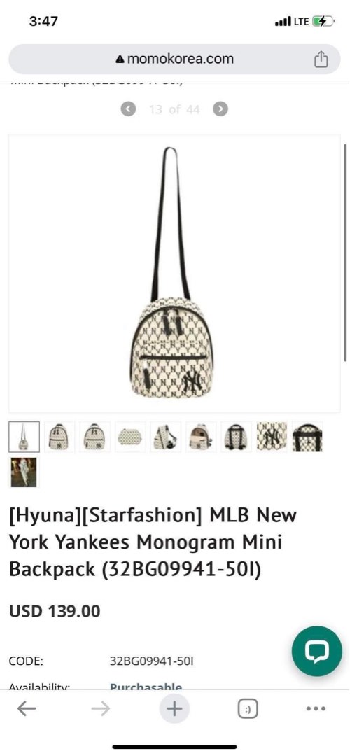 Hyuna][Starfashion] MLB New York Yankees Monogram Mini Backpack