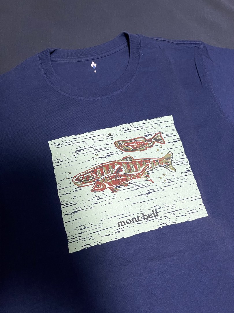 Mont bell print tee blue size S, 男裝, 上身及套裝, T-shirt、恤衫、有領