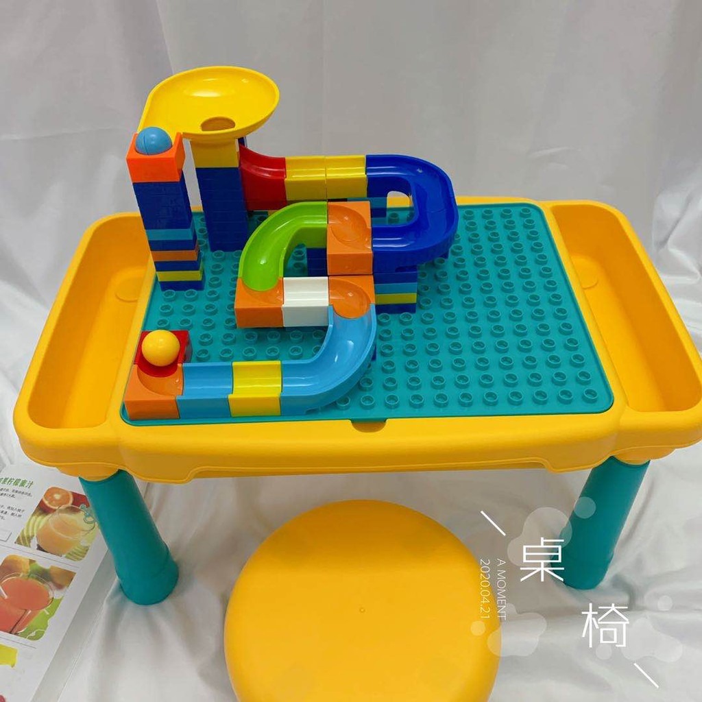 Multi Purpose Building Block Table with Stool Free 83 piece building