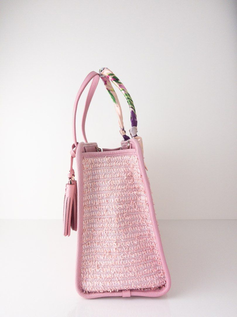 NEW KATE SPADE WKRU6845 MEDIUM TOP ZIP SATCHEL ROWE SUMMER TWEED PINK MULTI DEFECTIVE