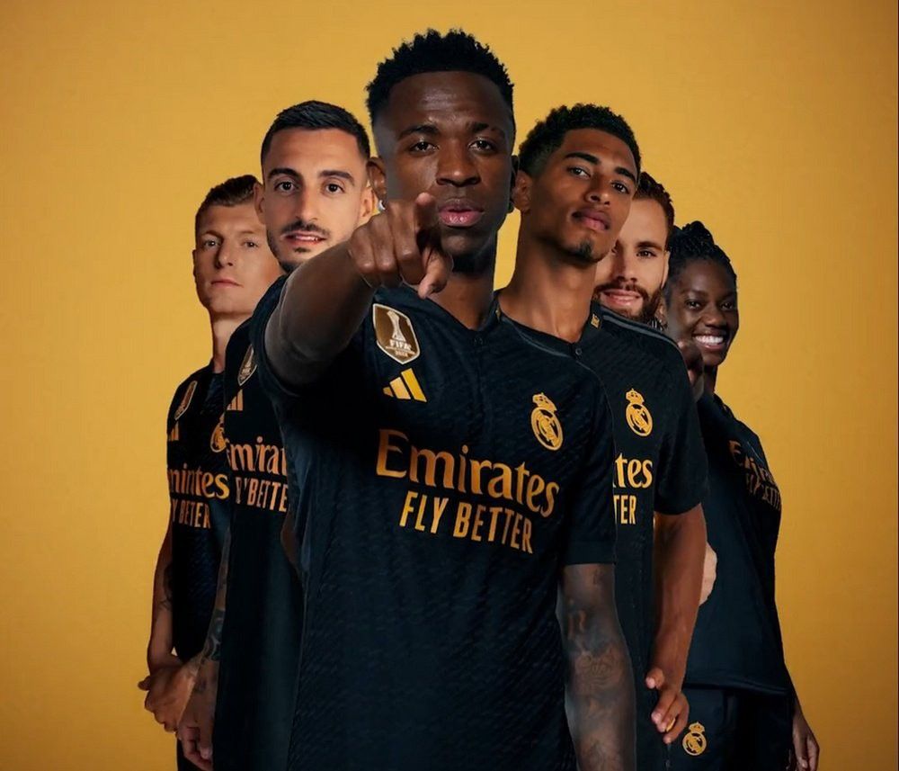 PRE ORDER Real Madrid black away kit football soccer jersey polo tee shirt tshirt top sports gold fifa champions patch Men s Fashion Tops Sets Tshirts Polo Shirts on Carousell