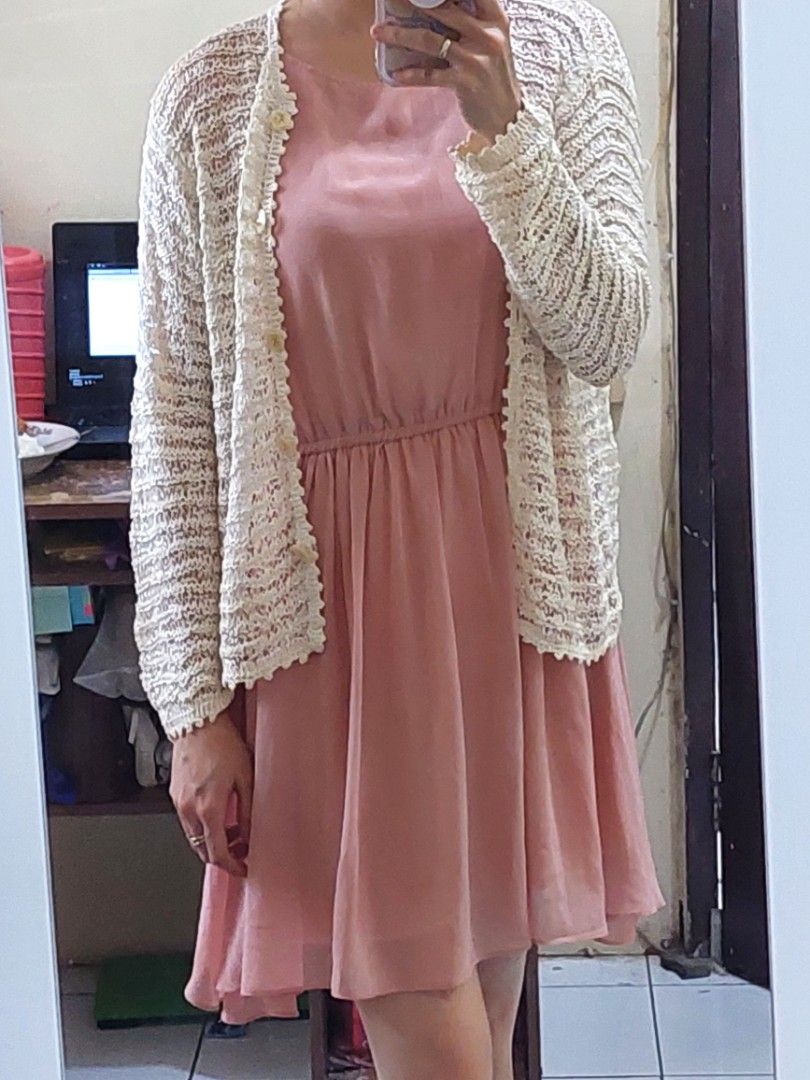 Light pink dress with cardigan store