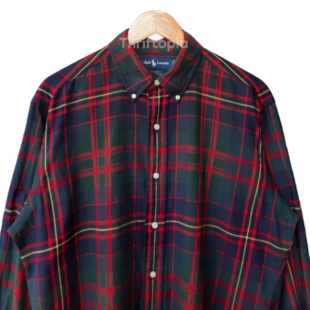 POLO RALPH LAUREN FLANNEL SHIRT P23.5 L31.5 DARK GREEN NAVY RED