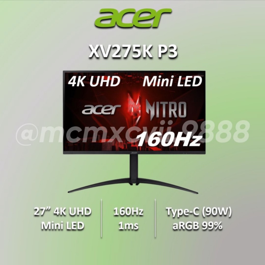 ACER NITRO XV275K P3 GAMING MONITOR | 4K MINI LED GAMING MONITOR ...