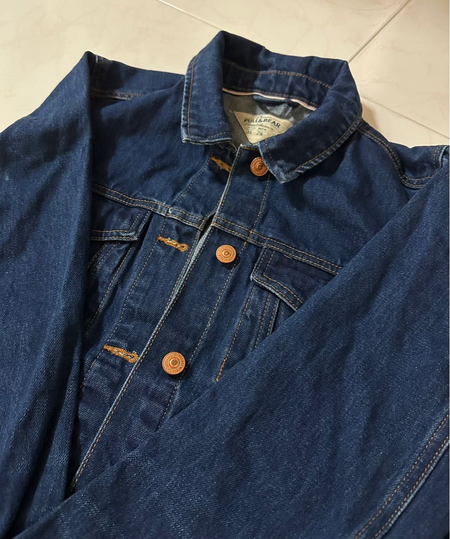 Pull and Bear Denim Jacket Rose Gold button Women s Fashion Coats Jackets and Outerwear on Carousell