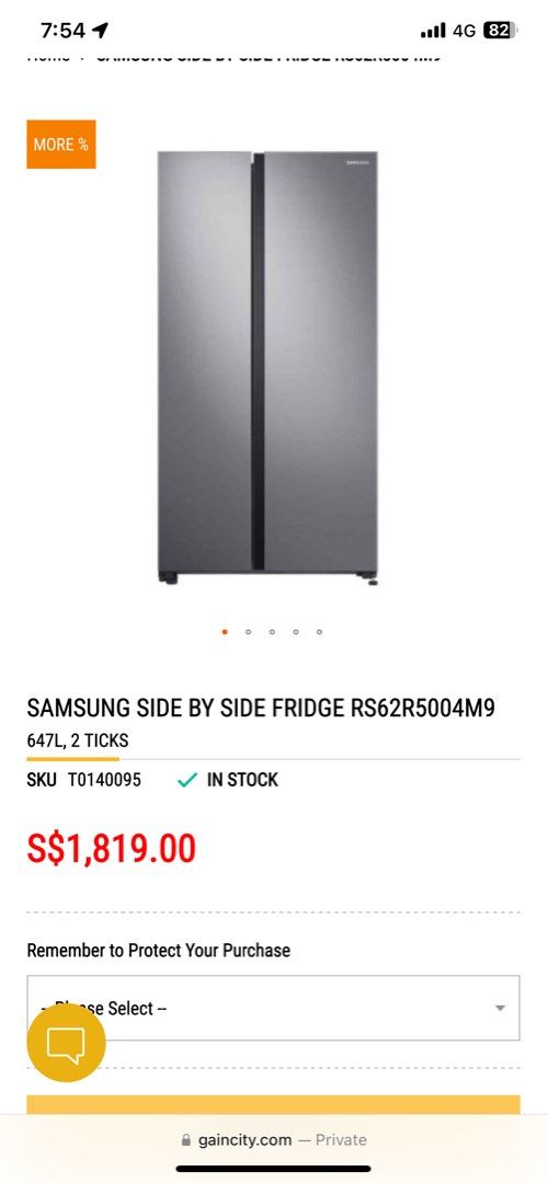 SAMSUNG SIDE BY SIDE FRIDGE RS62R5004M9, TV & Home Appliances, Kitchen