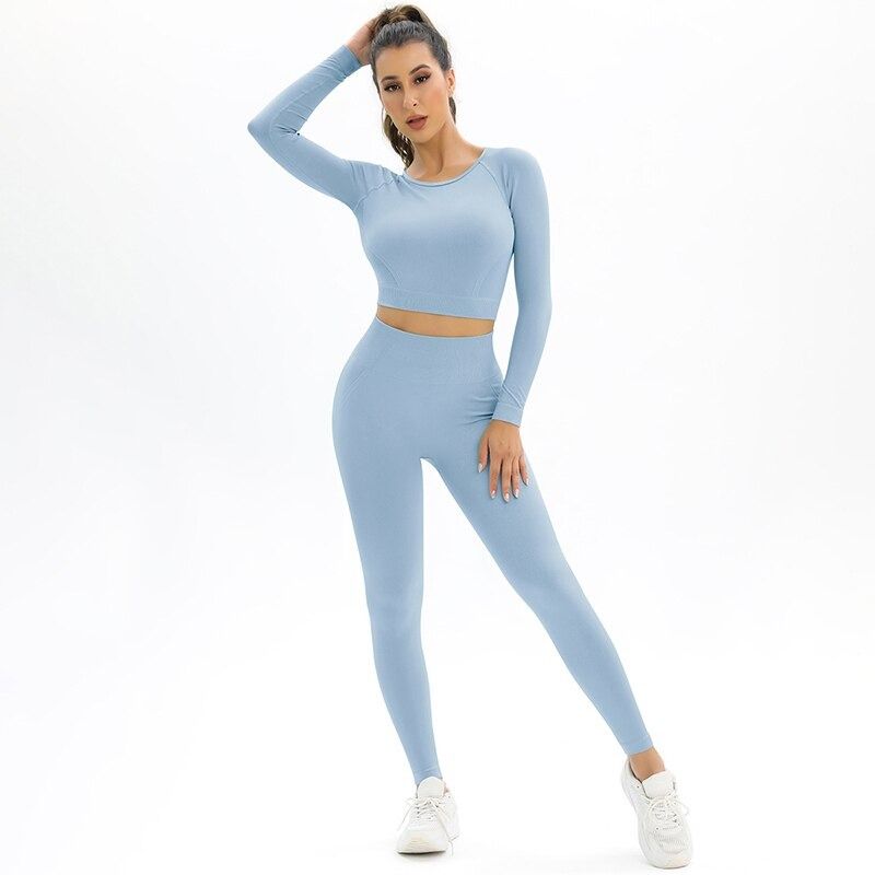 Seamless Knitted Yoga Sets Open Back High Elastic Peach Hip Lifting High  Waist Long Sleeve Yoga Running Fitness Sports S, 運動產品, 運動與健身, 運動與健身- 有氧健身器材