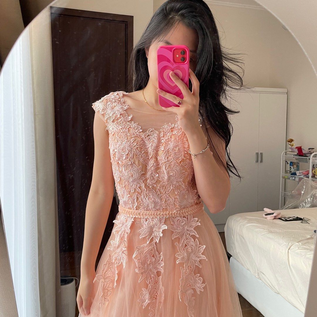 [SEWA&BELI] MIDIDRESS GOWN PINK PEACH PASTEL - DRESS WANITA PINK MERAH ...