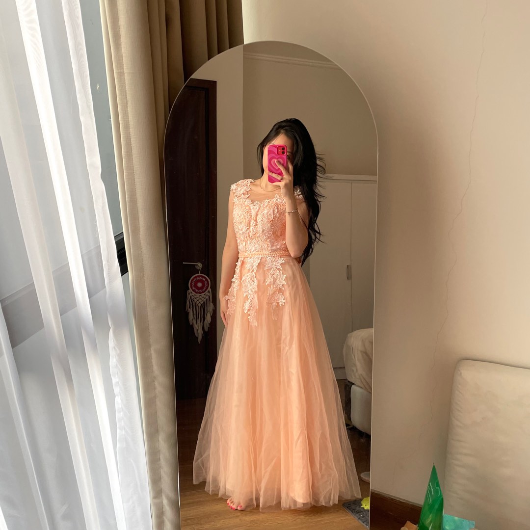 [SEWA&BELI] MIDIDRESS GOWN PINK PEACH PASTEL - DRESS WANITA PINK MERAH ...