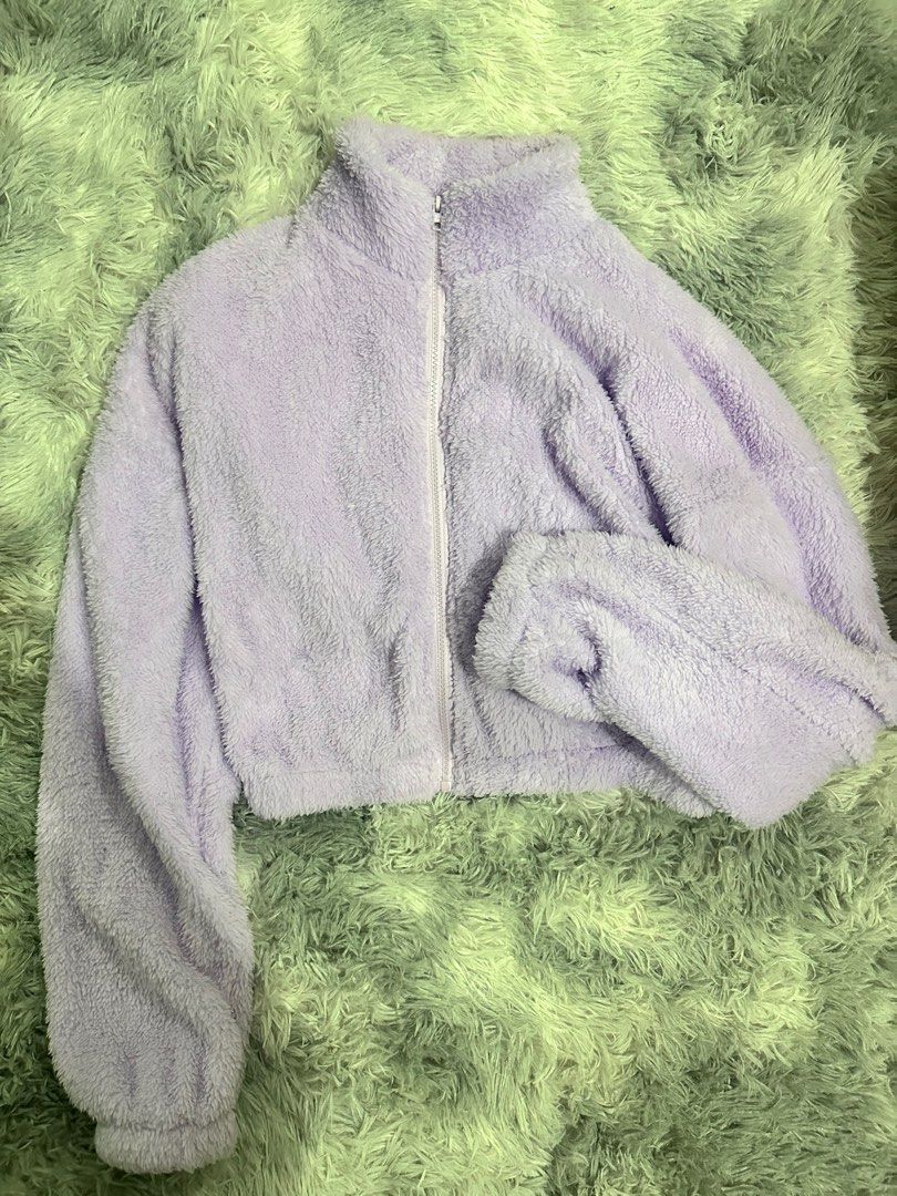 SHEIN Puffy Bomber Jacket Purple - L (Category: Coats, Jackets and Outerwear) located in Manila. Submitted by everythingsale101 (Listing ID 1251973346, Image 1). Description: Brand: SHEIN Color: Purple Size: M-L Faux fur/puffy bomber jacket Super comfy when worn Can send when worn pics.