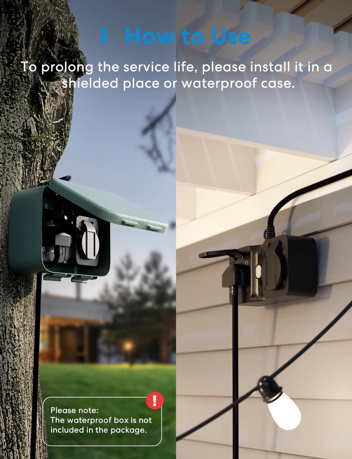 Meross HomeKit Outdoor Smart Plug Wi-Fi Outlet with 2 Grounded