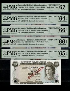🔥Specimen A/1 000000 🔥 1970 bermuda  PMG 64-67EPQ (5pcs)