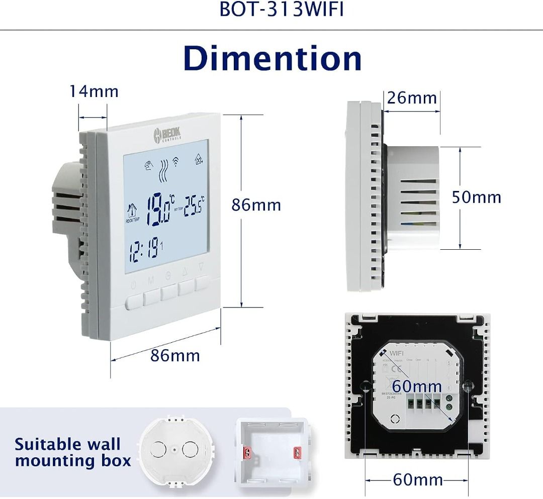 Beok BOT 313 WiFi Programmable Gas Boiler Thermostat LCD Touchscreen Alexa Google Home Compatible