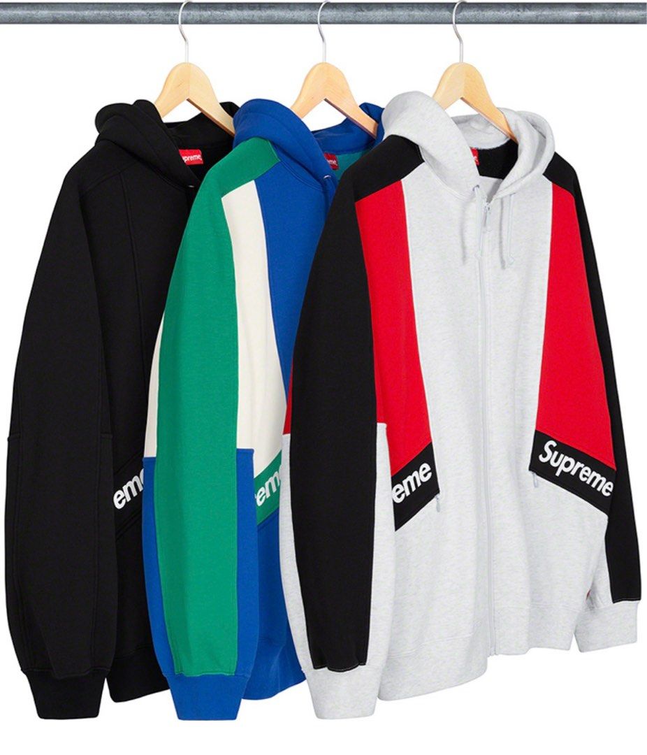 Supreme Color Blocked Zip Up Hooded Sweatshirt Black SS20 week 3