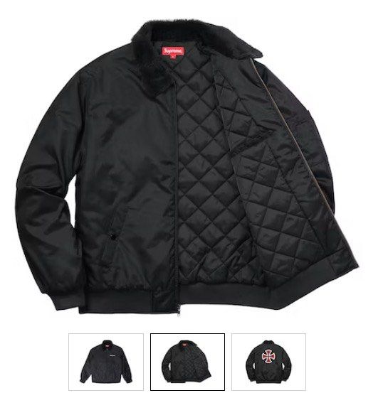 Supreme Independent Fur Collar Bomber Jacket Black, 男裝, 外套及