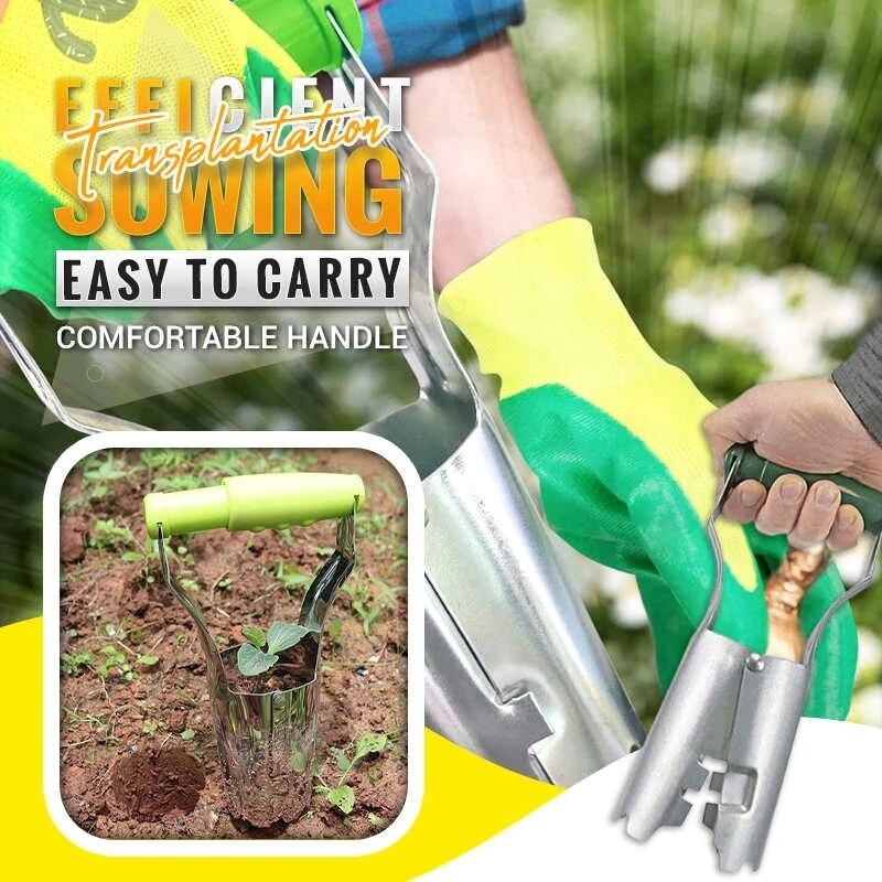 ENMJIAW 2024 New Seedling Transplanter Long Handled Bulb Planter Tools Vegetable Young Plant Manual Stainless Steel Planting Garden