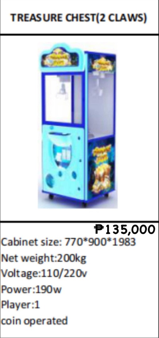 TREASURE CHEST 2 CLAWS MACHINE ARCADE, Sports Equipment, Other Sports ...